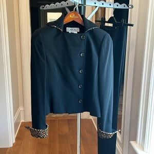 Carlisle wool women’s suit with leopard trim